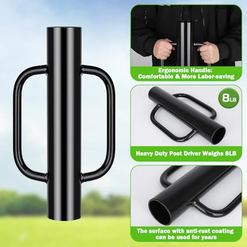 Gtongoko 8LB Fence Post Driver with Handles Heavy Duty T Post Driver Post Pounder for T-Posts, U Channel, Metal Post and Sign Post Pole Driver Tool, Black - Image 5