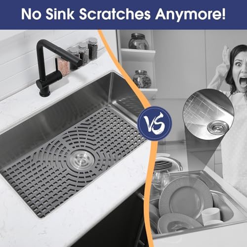 Silicone Sink Protector 30"x16" Center Hole, Heat Resistant Non-slip Dishwasher Suitable, Large Sink Mat for Bottom of Farmhouse Kitchen Stainless Steel Sink - Image 3
