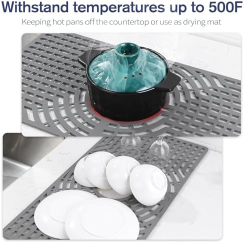 Silicone Sink Protector 30"x16" Center Hole, Heat Resistant Non-slip Dishwasher Suitable, Large Sink Mat for Bottom of Farmhouse Kitchen Stainless Steel Sink - Image 6
