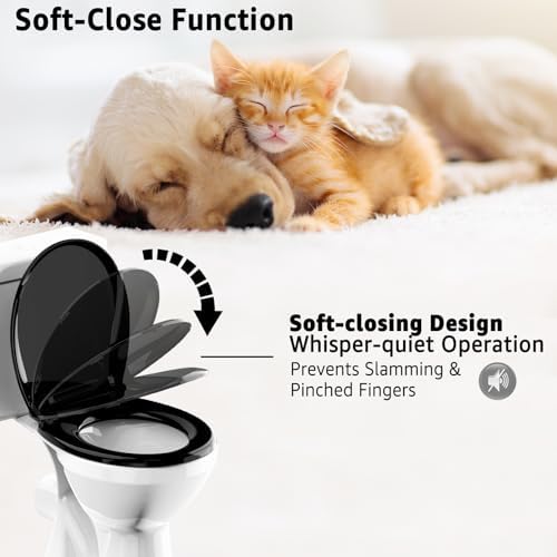 Toilet Seat Rround 16.5inch Soft Close, Toilet Lid Round PP Material Safe & Easy Clean & Quick Installation, Sturdy Accessories Never Loosen, 2 Years Support, Black… - Image 2