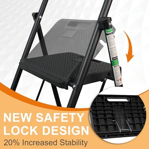 4 Step Ladder, Protable Steel Folding Stool with Wide Anti-Slip Pedal, 500lbs Sturdy Steel Ladder, Black - Image 2
