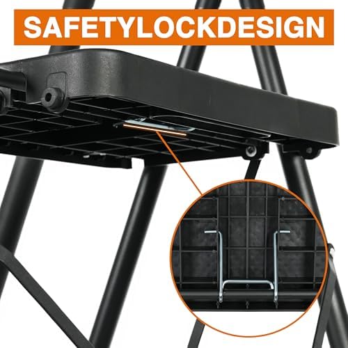 5 Step Ladder, Protable Steel Folding Stool with Wide Anti-Slip Pedal, Tool Platfor, Sturdy Steel Ladder, Black - Image 2
