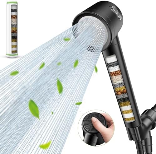 Filtered Shower Head with Handheld, High Pressure Shower Heads 3 Modes, Showerhead with Filters for Hard Water Detachable Shower Head 60" Hose, Bracket Remove Chlorine