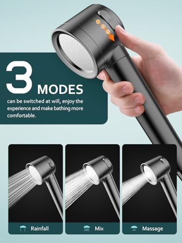 Filtered Shower Head with Handheld, High Pressure Shower Heads 3 Modes, Showerhead with Filters for Hard Water Detachable Shower Head 60" Hose, Bracket Remove Chlorine - Image 5