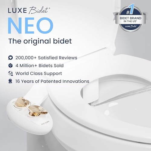 LUXE Bidet NEO 320 - Hot and Cold Water, Self-Cleaning, Dual Nozzle, Non-Electric Bidet Attachment for Toilet Seat, Adjustable Water Pressure, Rear and Feminine Wash, Lever Control (Gold) - Image 2