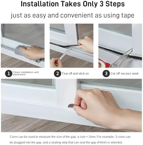 33 Ft Self-Adhesive Weather Stripping Door Seal Strip for Door Window, 0.35" Wide x 0.35" Thick, Gray - Image 7
