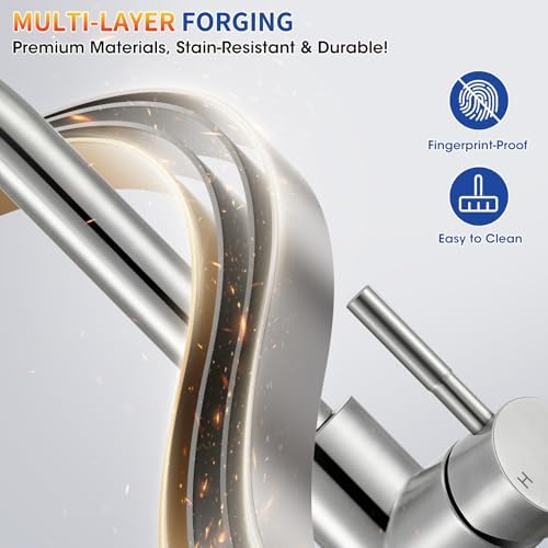 Kitchen Faucets with Pull Down Sprayer, High Arc Single Handle Stainless Steel Commercial Kitchen Faucet 1 or 3 Hole Sink Faucet for Farmhouse Camper Laundry Rv Bar, Brushed Nickel - Image 4