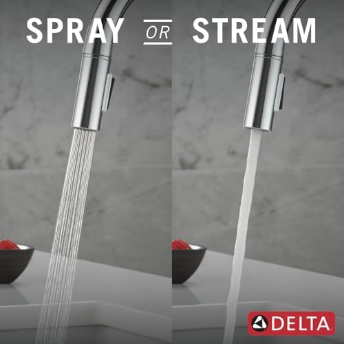 Delta Nicoli Chrome Kitchen Faucet with Pull Down Sprayer, Modern Single Hole Kitchen Sink Faucet, Single Handle, Chrome 19867LF - Image 6