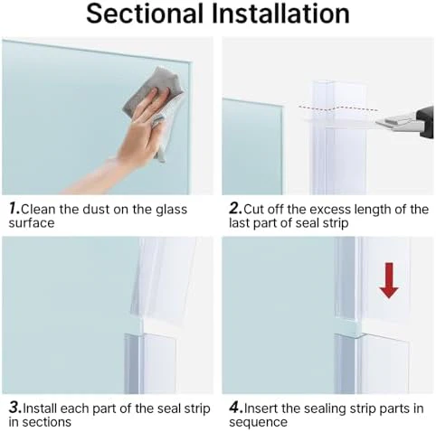 AmazerBath 5 PCS Shower Door Side Seal Strip -15.75 Inches x 5, 5 Sections Segmented Shower Installation Kit, Frameless Glass Door Seal Strip - Suitable for 1/4 Inch Glass - Image 5