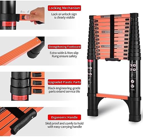 20.3FT Telescoping Ladder, Portable Extension Folding Ladder, Multi-Purpose Compact Telescopic Ladder for Household or Outdoor Work, 330lbs Max Capacity - Image 4