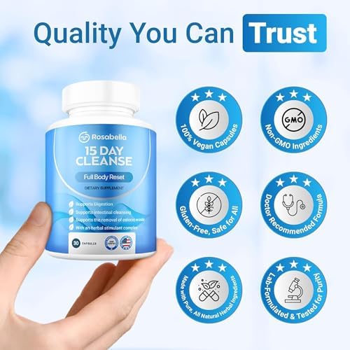 Rosabella 15 Day Cleanse – Full Body Detox & Colon Cleanse for Men & Women – Gut Cleanse Detox Pills for Digestive Health & Bloating Relief – Doctor-Formulated, Non-GMO, 30 Vegan Capsules - Image 3