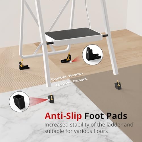 HBTower Step Ladder Folding Step Stool for Adults with Anti-Slip Pedal,330 lbs Capacity for Kitchen, Home,White - Image 3