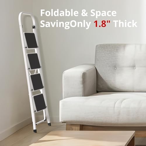 HBTower Step Ladder Folding Step Stool for Adults with Anti-Slip Pedal,330 lbs Capacity for Kitchen, Home,White - Image 4