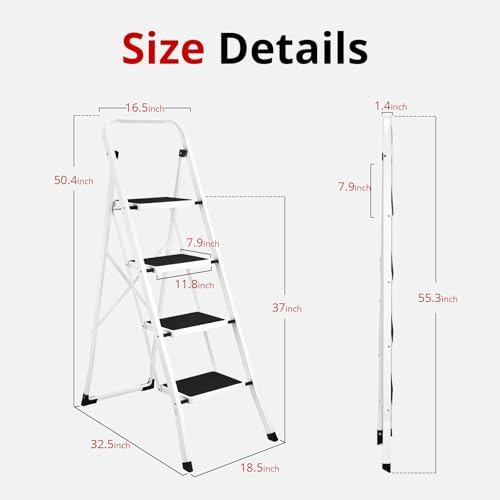 HBTower Step Ladder Folding Step Stool for Adults with Anti-Slip Pedal,330 lbs Capacity for Kitchen, Home,White - Image 6
