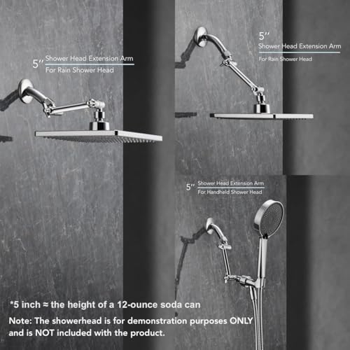 5 Inch Adjustable Shower Head Extension Arm With Locking Set Screw, Singing Rain Brass Chrome Angle Height Adjustable, Easy To Install, G1/2 Universal Connector Compatible (Chrome Finish) - Image 2