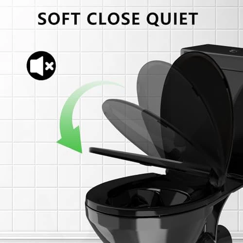 Toilet Seat Black, Toilet Seat Round 16.5 inch Soft Close Quiet, No Slam, Premium PP Material Easy Clean, B2B Available, Black - Image 4