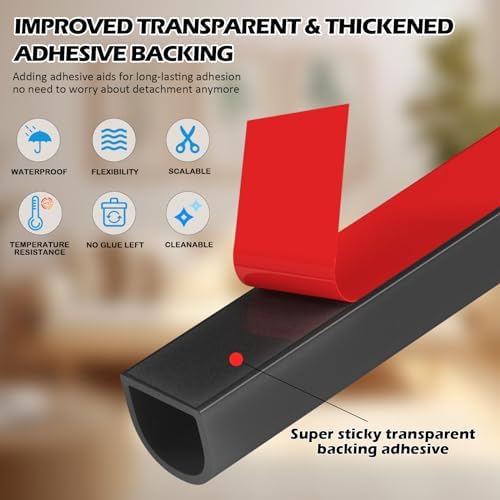 Weather Stripping Door Seal - Self Adhesive Weather Strip Silicone D Shaped Seal Strip for Door Frame/Window Seal (40FT Black 9/16" W × 15/32" T) - Image 3