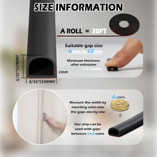 Weather Stripping Door Seal - Self Adhesive Weather Strip Silicone D Shaped Seal Strip for Door Frame/Window Seal (40FT Black 9/16" W × 15/32" T) - Image 4