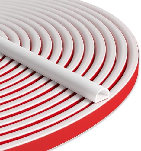 Weather Stripping Door Seal - Self Adhesive Weather Strip Silicone D Shaped Seal Strip for Door Frame/Window Seal (40FT White 3/8" W × 1/4" T)