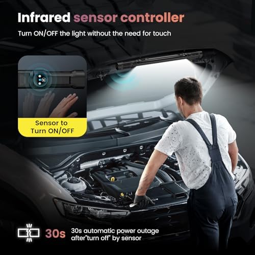 Work Light【AUTO ON/Off】 3000LM 5200mAh Under Hood LED Work Light with Hooks, Portable Magnetic Rechargeable Cordless Job Site Lighting for Mechanic/Car Repairing/Garage-Black - Image 4
