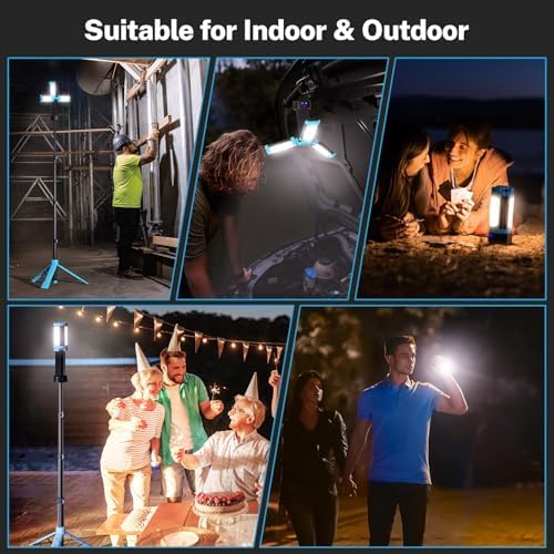 OGERY Rechargeable 10000mAh Camping Light with Stand 6.5 ft Max Height, Cordless Work Light with 3 LED Lamp Heads, 2200 Lumens Camping Essentials Gear Emergency Flashlight with Detachable Tripod - Image 7