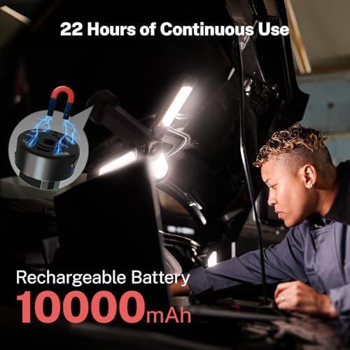 OGERY Rechargeable 10000mAh Camping Light with Stand 6.5 ft Max Height, Cordless Work Light with 3 LED Lamp Heads, 2200 Lumens Camping Essentials Gear Emergency Flashlight with Detachable Tripod - Image 5