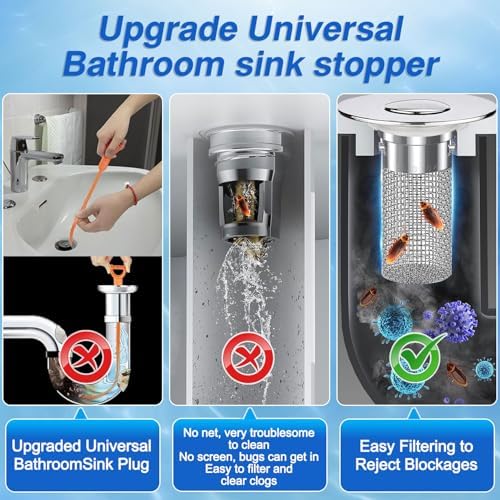 Bathroom Sink Stopper Hair Catcher, Pop-up Sink Drain Strainer with Removable Stainless Steel Strainer Basket Hair Catcher, Bathroom Sink Strainer for Stopper Replacement.(4PCS) - Image 2