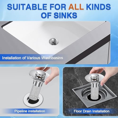 Bathroom Sink Stopper Hair Catcher, Pop-up Sink Drain Strainer with Removable Stainless Steel Strainer Basket Hair Catcher, Bathroom Sink Strainer for Stopper Replacement.(4PCS) - Image 3