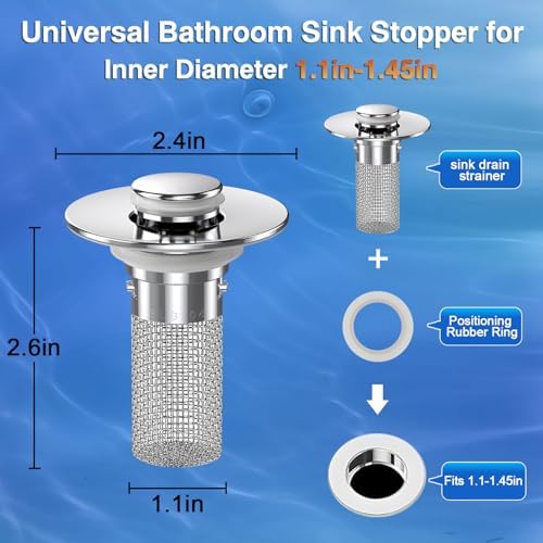 Bathroom Sink Stopper Hair Catcher, Pop-up Sink Drain Strainer with Removable Stainless Steel Strainer Basket Hair Catcher, Bathroom Sink Strainer for Stopper Replacement.(4PCS) - Image 5
