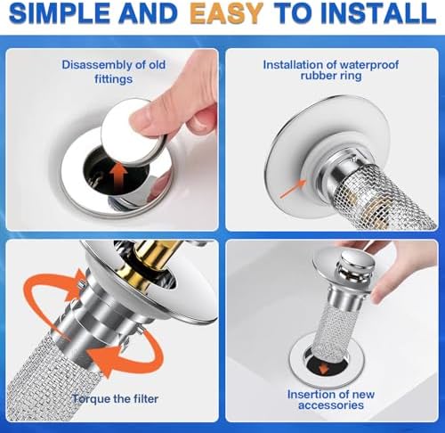 Bathroom Sink Stopper Hair Catcher, Pop-up Sink Drain Strainer with Removable Stainless Steel Strainer Basket Hair Catcher, Bathroom Sink Strainer for Stopper Replacement.(4PCS) - Image 6