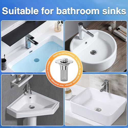 Bathroom Sink Stopper Hair Catcher, Pop-up Sink Drain Strainer with Removable Stainless Steel Strainer Basket Hair Catcher, Bathroom Sink Strainer for Stopper Replacement.(4PCS) - Image 7