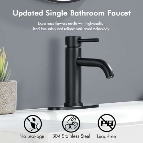 Black Bathroom Faucet, WINKEAR Single Hole Bathroom Faucet with Pop-up Drain and Flexible Hoses, Single Handle Faucet for Bathroom Sink, Vanity, RV, Modern Farmhouse, Suitable for 1 Hole or 3 Hole - Image 2