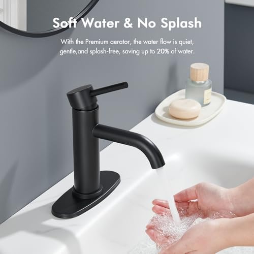 Black Bathroom Faucet, WINKEAR Single Hole Bathroom Faucet with Pop-up Drain and Flexible Hoses, Single Handle Faucet for Bathroom Sink, Vanity, RV, Modern Farmhouse, Suitable for 1 Hole or 3 Hole - Image 3