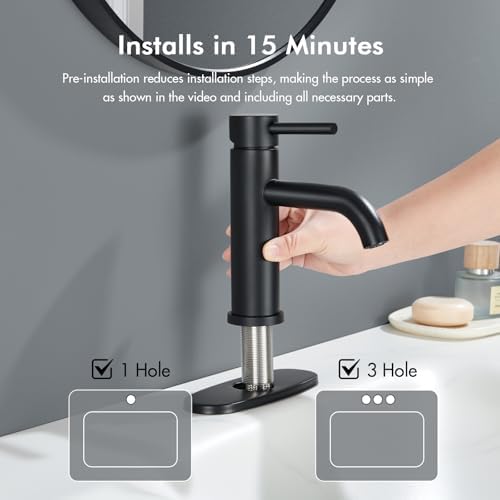 Black Bathroom Faucet, WINKEAR Single Hole Bathroom Faucet with Pop-up Drain and Flexible Hoses, Single Handle Faucet for Bathroom Sink, Vanity, RV, Modern Farmhouse, Suitable for 1 Hole or 3 Hole - Image 4