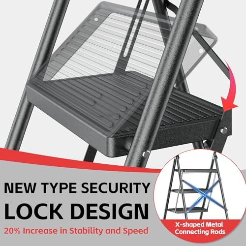 Step Ladder Foldable Folding Stool - for Home Adults Kitchen 3 Stepping Extension Tall Heavy Duty with Handrails - Closet Stepstool Stair Ladders Extendable Stepladder for Indoor House 600Lbs - Image 5