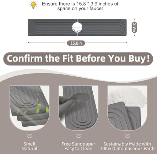 Faucet Mat for Kitchen Sink - Super Absorbent Diatomite Fast Drying Stone, Quick Drying Splash Guard,Prevents Moisture Buildup Sink, Durable Protector for Kitchen,Bathroom Counter - Image 2