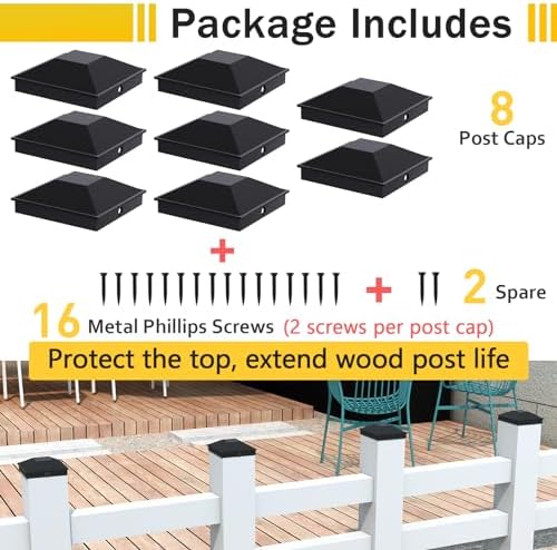 Goovilla 6x6 Post Caps Black(Actual 5.5" x 5.5"), 8 Pack Fence Post Caps with 16 Screws and Easy Installation, Sturdy Waterproof Plastic Deck Post Caps with Frosted Finishing Touch, Protect Wood Post - Image 2