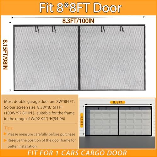Garage Screen Doors for 1 car garage-8x8FT Fiberglass 1400g/4.1lb Durable Heavy Duty Magnetic Garage Door Screen Retractable Hands Free with 4 Roll Up Straps for Patio Workshop Home Gym Sun Room - Image 2