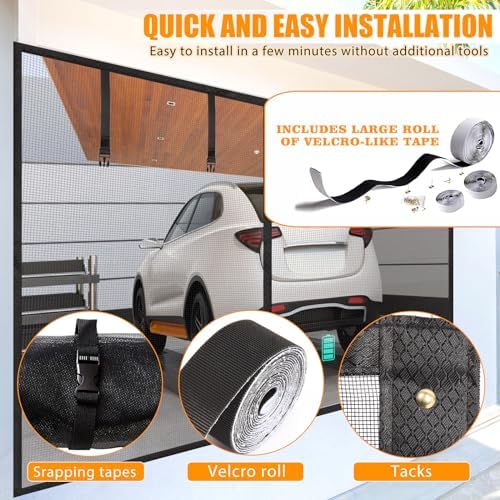 Garage Screen Doors for 1 car garage-8x8FT Fiberglass 1400g/4.1lb Durable Heavy Duty Magnetic Garage Door Screen Retractable Hands Free with 4 Roll Up Straps for Patio Workshop Home Gym Sun Room - Image 7
