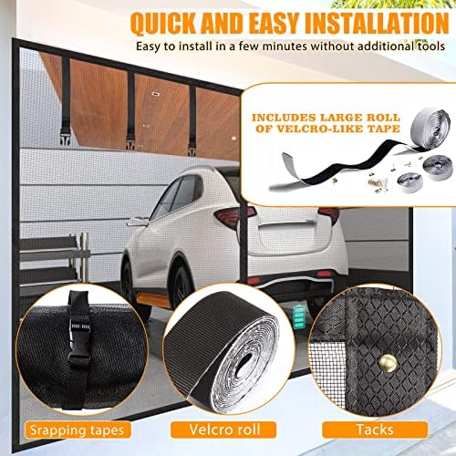 Garage Screen Doors for 2 car garage-14x8FT Fiberglass 2600g/5.7lb Durable Heavy Duty Magnetic Garage Door Screen Retractable Hands Free with 6 Roll Up Straps for Patio Workshop Home Gym Sun Room - Image 6