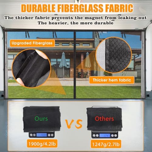 Garage Screen Doors for 1 Car Garage-9x8ft Fiberglass 1900g/4.2lb Durable Heavy Duty Magnetic Garage Door Screen Retractable Hands Free with 4 Roll Up Straps for Patio Workshop Home Gym Sun Room - Image 3