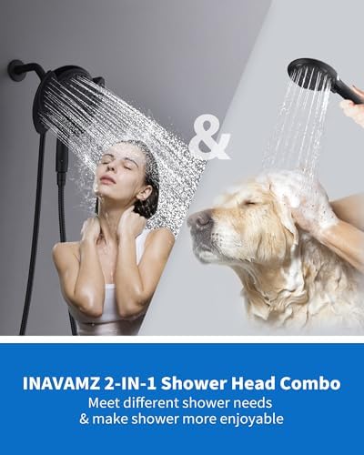 2-in-1 Shower Head with Handheld Combo: 2.5GPM Rainfall & Handheld Shower Head Use Together or Alone, 9 Spray Settings Hand Held Shower Head with Hose, Black - Image 7