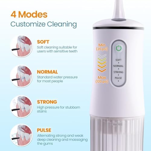 Cordless Water Flosser for Teeth Cleaning Pick - Electric Dental Irrigator with 4 Cleaning Modes & 8 Jet Tips, IPX7 Waterproof, Portable Rechargeable Design for Home & Travel Use,White - Image 4