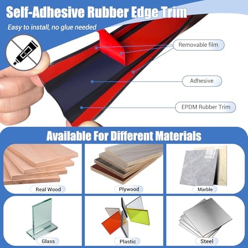 Rubber Edge Trim, Self-Adhesive Flexible Edge Protector for Plywood, Cabinet and Drawer, 3/4" Peel and Stick U Shaped Edge Banding for Wood, EPDM Material, Fit 0.75"(19mm), Length 10Ft - Image 3