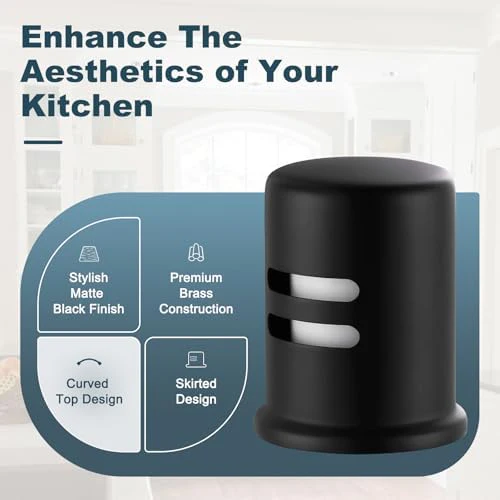 Dishwasher Air Gap Cover, Dishwasher Air Gap Cap for Kitchen Sink, Solid Brass Dishwasher Overflow Vent Cap Replacement Kit, Matte Black - Image 2