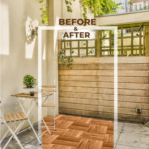 Pack of 10 Deck Tiles - 12"x12" Interlocking Natural Solid Acacia Wood for Outdoor & Indoor, Patio Garden, Balcony, Poolside - Teak Color - Image 6