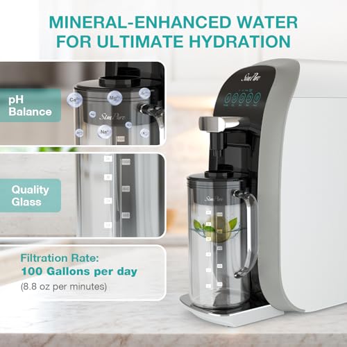 SimPure Y7T-BW-A Countertop Reverse Osmosis Water Filter, NSF/ANSI 58 Certified, 5 Stage RO Water Filtration System with Remineralization pH Balance, Water Purifier with Glass Pitcher, No Installation - Image 4