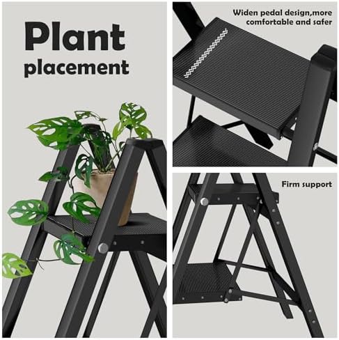 Taranta 2 Step Ladder,Aluminum Lightweight Folding 2 Step Stool with Anti-Slip Wide Pedal, 330lbs Capacity Step Ladder for Household,Kitchen,Office - Black - Image 2