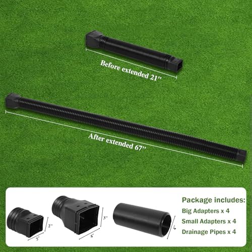 4 Pack Flexible Gutter Downspout Extensions Extendable from 21" to 67", Downspout Extender Comes with Adapters, Thickened Down spout Drain Extension for Rainwater Drainage(Black) - Image 6