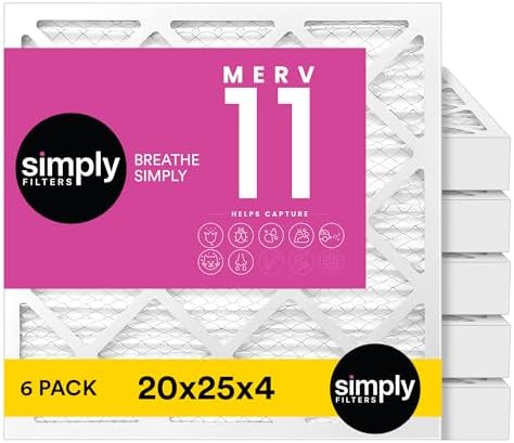 Simply 20x25x4 Air Filter, MERV 11, MPR 1000, 6 Pack, Furnace Air Filter for HVAC (Actual Size:19.5"x24.5"x3.63") DUST, Pet, & Allergy Control